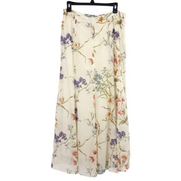 Chico's Cottage Core Farmcore Chiffon Botanical Floral Maxi Skirt Ivory Size 1 - Picture 3 of 11